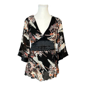 Y2K Forever 21 Geisha Kimono Floral Tie back Top